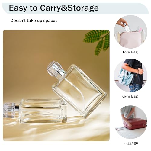 YU FENG 2 Pack Perfume Spray Bottles, 100ml/3.4oz Refillable Glass Perfume Atomizer, Empty Square Clear Glass Cologne Bottles with Fine Mist Spray - color: Style 2