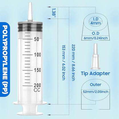 SHAOTONG 200ml Syringes with 40 Inch Tube and Tip Adapter, for Feeding Pets, Liquid Refilling, Drawing Oil Fluid - size: 200ML/CC