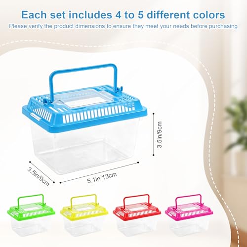 20 Pack Small Plastic Reptile Carrier, Tarantula Enclosure Breeding Box with Handle and Ventilation Lid, for Spider Lizard Turtle Hermit Crab Fish, 5.1 x 3.5 x 3.5 Inch, Multi-Color