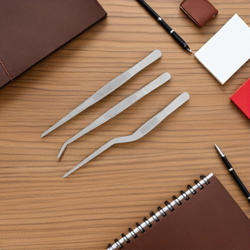 3pcs Stainless Steel Long Tweezers for Plants and Reptile Feeding Straight and Curved Precision Tongs with Rust-resistant Build for Gardening Kitchen and Aquarium Use