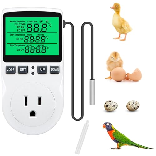 KABASI Digital Temperature Controller, Backlit LCD Screen Thermostat Heating Cooling Outlet Plug with Sensor Timer for Reptile Incubator Greenhouse Brewing Refrigerator 110V, 15A, ℉/℃ - color: Backlight