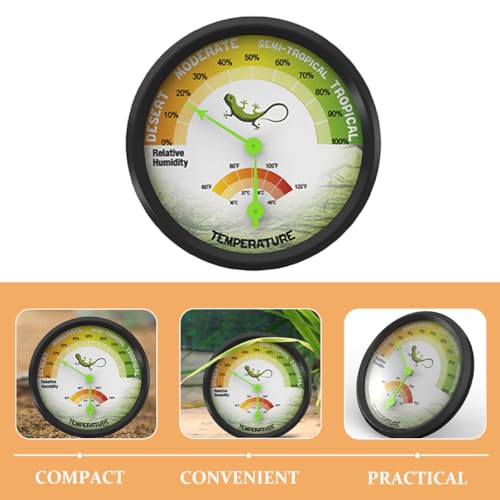 Reptile Hygrometer Thermometer Analog Mini Mechanical High-Precision Pointer Temperature and Humidity Gauge for Terrarium Gecko Tank Pet Supplies