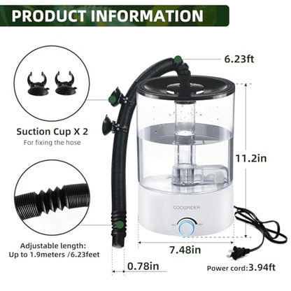 Coospider 4.2L Top Fill Reptile Humidifier, Fogger Mister for Reptiles Tank, Terrariums Humidifiers with Extended Hose/Tube, Reptile Misting System for Reptiles Amphibians Herps Vivarium - size: 4.2 liters