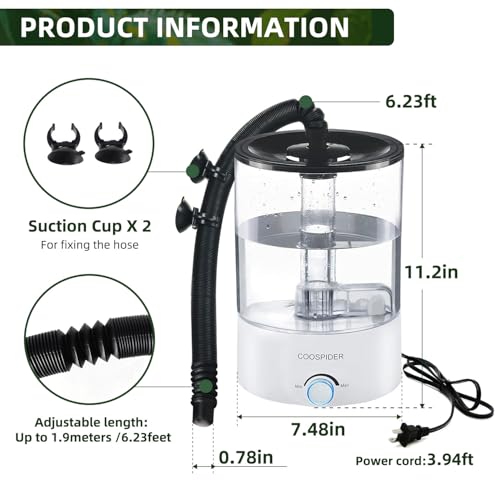 Coospider 4.2L Top Fill Reptile Humidifier, Fogger Mister for Reptiles Tank, Terrariums Humidifiers with Extended Hose/Tube, Reptile Misting System for Reptiles Amphibians Herps Vivarium - size: 4.2 liters