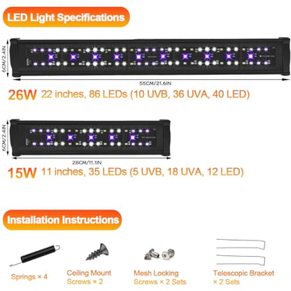 LED UVB Reptile Light with Timer & Dimmer, Adjustable 10.0-20.0 UVA UVB Fixture, Full Spectrum Sunlamp for Bearded Dragons, Turtles, Snakes, Desert & Tropical Habitats, 11-Inch - size: 11 Inch
