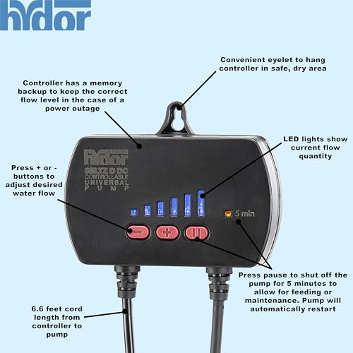 Hydor Seltz D DC Controllable Universal Pump 500 GPH, 750 GPH and 1000 GPH for Aquariums, Reefs, Ponds, Turtles, Terrariums and Fountains, Black (P21111.01) - style: 500 GPH