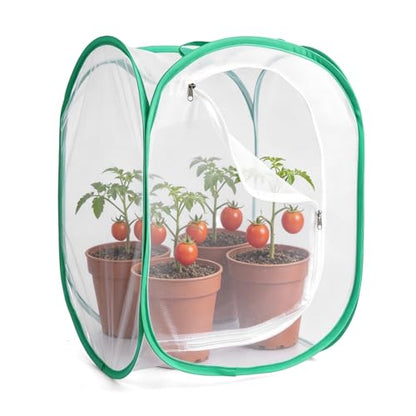 Gardon Mesh Plant Enclosure, Pop-Up Mesh Plant Cover from Pests, Birds, Animals, Plant Netting Cage for Tomato, Fruit, Vegetables, Flowers with Zipper Door 15.7 x 15.7 x 23.6 Inch