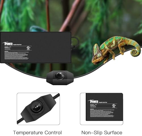 iPower 8 by 18-Inch 24 Watts Reptile Heating Mat with Temperature Controller Under Tank Warmer Terrarium Heat Pad for Reptiles and Amphibians, Black - size: 8 X 18 Inch, style: Heat Pad with Adjust Knob