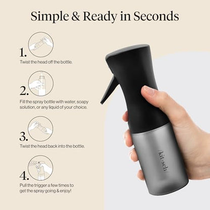 Kitsch Continuous Spray Bottle for Hair – Fine Mist Water Mister & Water Spray Bottle – Recycled Hair Spray Bottle – Spray Bottles for Cleaning, Styling, Plants & More – Black, 150ml - color: Black