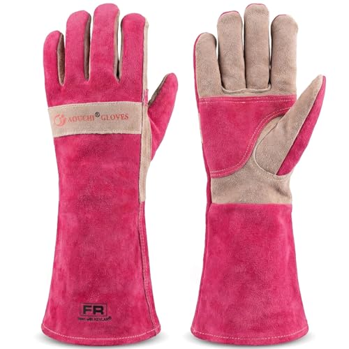 Long Leather Gloves for Women – Pink Heat-Resistant, Durable Work & Gardening Gloves for Pruning, Yard Work, Welding, BBQ, Cooking & Fireplace, Chainsaw, Camping, Woodworking, Outdoor Projects-Small - color: Pink 1 Pair, size: Small