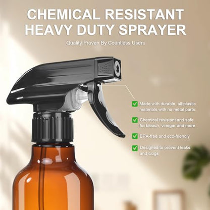 Uineko Spray Bottles 2-Pack, 10 Oz, Mist & Stream, Heavy Duty Spraying Empty Water Sprayer Bottle, BPA Free Plastic Refillable Containers for Cleaning Solutions, Plants, Hair, Essential Oils (Amber) - style: Amber