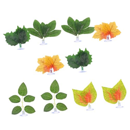 BESPORTBLE 10pcs Lifelike Reptile Plants Ornament Set with Suction Cups Simulation Terrarium Plant Décor for Lizard Chameleon Snake Habitat Artificial Aquarium for Reptile Tank