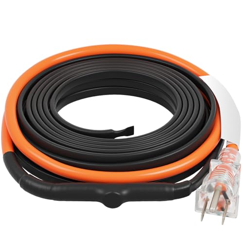 VEVOR Self-Regulating Pipe Heating Cable, 12FT 5W/FT Heat Tape for Pipes Freeze Protection, Water Pipe Heat Cable with Built-in Thermostat Protects PVC Hose, Metal and Plastic Pipe from Freezing - size: 12 Feet
