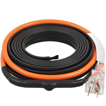 VEVOR Self-Regulating Pipe Heating Cable, 15FT 5W/FT Heat Tape for Pipes Freeze Protection, Water Pipe Heat Cable with Built-in Thermostat Protects PVC Hose, Metal and Plastic Pipe from Freezing - size: 15 Feet