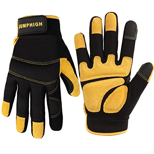 Mens Work Gloves, Synthetic Leather Mechanic Gloves, Utility, Touchscreen, Multipurpose, Construction, Warehouse, Truck Driving (L) - color: Yellow, size: Large