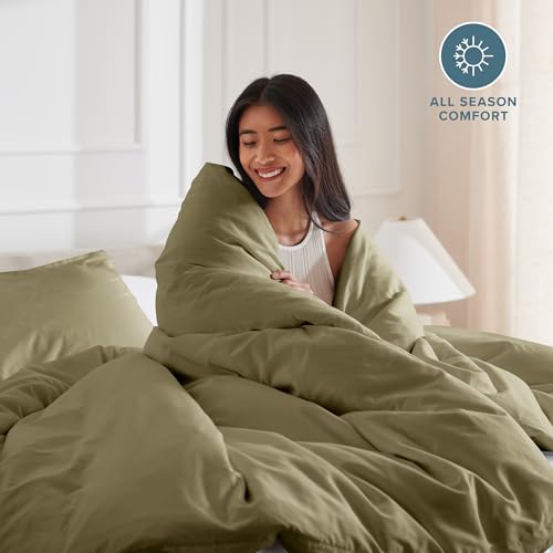 Bare Home Bedding Duvet Cover Extra Long Size - Premium 1800 Super Soft Collection - Lightweight, Cooling - Soft Breathable Bedding Duvet Cover (Twin/Twin XL, Olive) - color: 22 - Olive (No Comforter), size: Twin/Twin XL