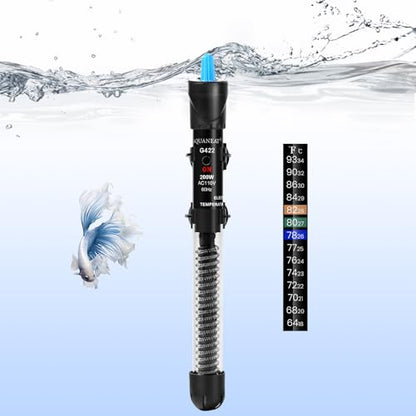 AQUANEAT Aquarium Heater, 200W Fish Tank Heater, Adjustable Submersible Water Thermostat with Thermometer - size: 200W