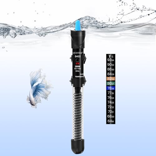 AQUANEAT Aquarium Heater, 200W Fish Tank Heater, Adjustable Submersible Water Thermostat with Thermometer - size: 200W