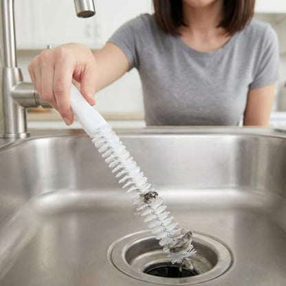 4 Pcs Drain Cleaner Brush,17.71 Inch Flexible Bendable Spiral Hair Cleaning Sink Tool Clog Remover with Nylon Bristles for Sink Overflow Tube, Kitchen, Pipes, Dishwasher, Drains (White)