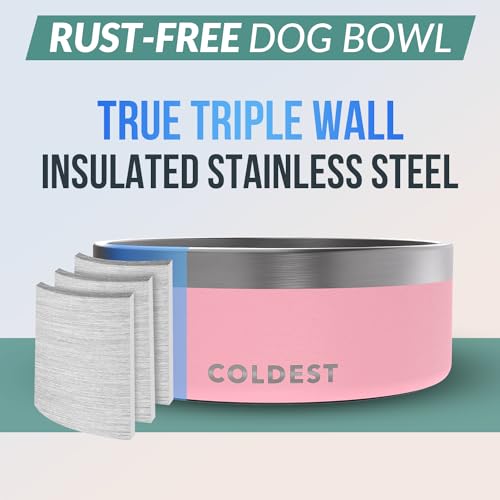 Coldest Dog Bowl - Anti Rust Metal, Non Slip, 3 Layers Insulated Stainless Steel Dog Bowls - Spill Proof & Heavy Duty - Water Bowl for Dogs, Cats & Pets, Dish Washer Safe (64 oz,Cotton Candy Pink) - color: Cotton Candy Pink, size: 64 oz