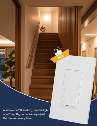 MOES Digital Dimmer Light Switch, 3 Way & Single Pole Dimmable Switches for LED,CFL,Incandescent,Halogen, 600Watt Max, No Neutral Wire Required, ON/Off Switch with Dimming Buttons - size: 1 Pack