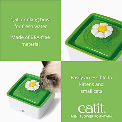 Catit 2.0 Mini Flower Drinking Fountain – Cat Water Fountain with Triple Filter and Ergonomic Drinking Options,Green - style: Mini water Fountain