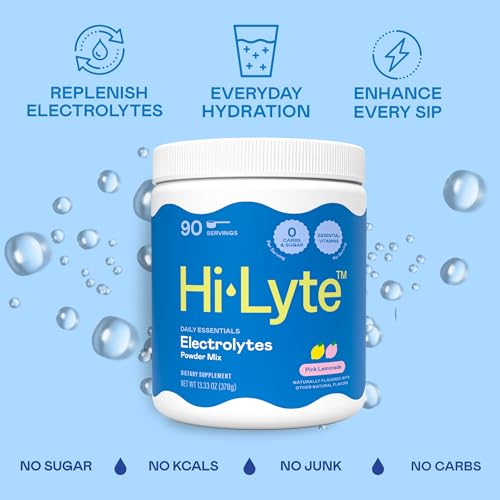 Hi-Lyte Electrolyte Powder, Daily Hydration Supplement Drink Mix, 90 Servings | Sugar-Free, 0 Calories, 0 Carbs | No Maltodextrin. Gluten-Free | Supports Keto | Light Refreshing Flavor (Pink Lemonade) - style: Pink Lemonade - 90 Servings