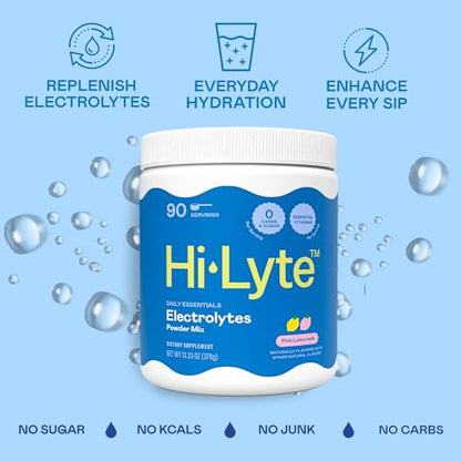 Hi-Lyte Electrolyte Powder, Daily Hydration Supplement Drink Mix, 90 Servings | Sugar-Free, 0 Calories, 0 Carbs | No Maltodextrin. Gluten-Free | Supports Keto | Light Refreshing Flavor (Pink Lemonade) - style: Pink Lemonade - 90 Servings