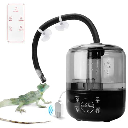 3L Reptile Fogger - Reptile Humidifier Fogger with Humidity Control Sensor, Timer & 3 Adjustable Mist Levels, Touch & Remote Control, Reptile Mister for Reptiles Amphibians Snake Herps