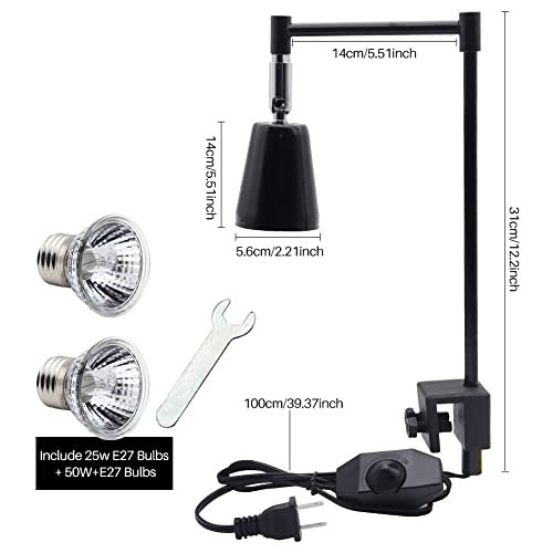 Reptile Heat Lamp Turtle Lights with Clip 360°Rotatable Basking Lamp Dimmable Switch Metal Stand with 25W/50W UVA UVB Full Spectrum Basking Spot Light, for Aquarium Fish Tank Reptile Amphibians Pets