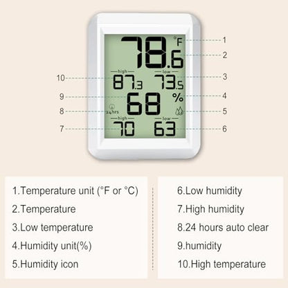 Urageuxy Indoor Hygrometer Thermometer, Digital Humidity Meter Temperature Gauge with Min/Max, ℉/℃ Switch for Home, Baby Room, Kitchen, Greenhouse