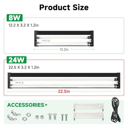 T5 UVB Reptile Light Fixture Upgrade Square HO UVB Bulb Lighting Combo Kit 10.0 UVB Light for Reptiles Terrarium Fluorescent 24W Reptile Light Bar UVA UVB Desert Lamp for Bearded Dragon Turtle Tank - size: 24W 22IN