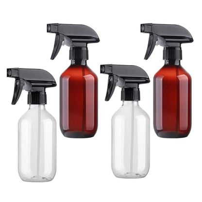 Spray Bottles 4 Pack 10oz Empty Squirt Bottle Plastic Refillable Containers | Fine Mist Water Spray Bottle with Adjustable Nozzle BPA Free Small Spray Bottle for Cleaning, Plants, Pet Training, Hair - color: 2clear+2brown