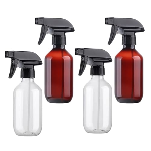 Spray Bottles 4 Pack 10oz Empty Squirt Bottle Plastic Refillable Containers | Fine Mist Water Spray Bottle with Adjustable Nozzle BPA Free Small Spray Bottle for Cleaning, Plants, Pet Training, Hair - color: 2clear+2brown