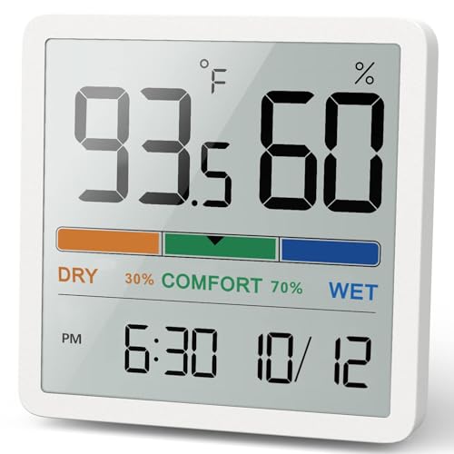 NOKLEAD Indoor Hygrometer Thermometer - Digital Temperature & Humidity Monitor with Calibration, Clear LCD Display & Clock, Accurate Room Gauge for Home, Baby Room, Office (White) - color: White, size: 1 Pack