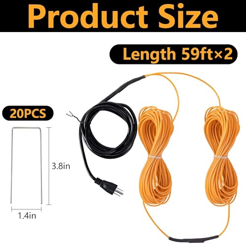 Adnee 118Ft Thermostatic Soil Heating Cable,Rubber Heating Warming Cable with Thermostat and Ground Stakes,Plant Soil Heater Cable for Cold Frame,Graden,Greenhouse Seed Grow - color: 118 Ft
