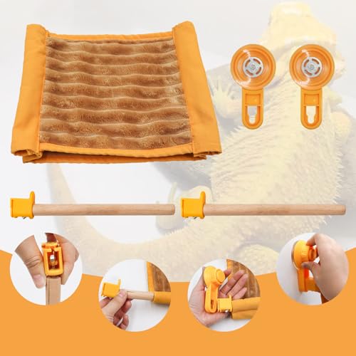 Bearded Dragon Accessories, Plush Hammock with Wooden Frame and Suction Cups for Reptile, Hammock for Gecko, Bearded Dragon, Snake and Other Small Reptiles