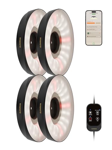 GLOWRIUM Grow Lights for Indoor Plants, Full Spectrum Puck Grow Light with Manual & APP Control, 32W(4 x 8W) Plant Lamp Auto-Timer, Plant Assistant 10 Levels Dimmable for Plant Shelf (4 Packs,Black) - color: Black, size: 4 Packs