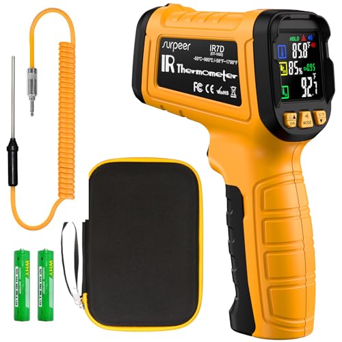 50:1 Infrared Thermometer IR Laser Gun, -58°F to 1796°F, Digital Temperature Gun/K-Type Probe -4°F to 932°F & Humidity Sensor for Cooking, Pizza Oven BBQ HVAC Home-Industrial Use - color: -58°F to 1796°F/-4°F to 932°F