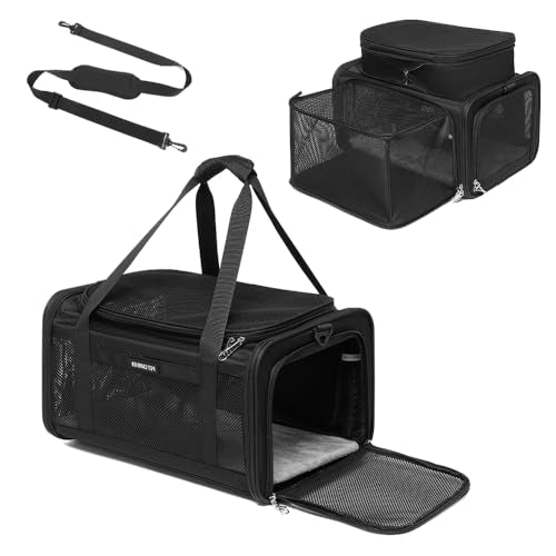 Airline Approved Pet Carrier for Cats and Small Dogs up to 15 lbs, Breathable Mesh, Portable Travel Bag for Bearded Dragon, Puppies Animal Hangbag, Rabbit Cage (Black, Expandable) - color: black, size: Expandable