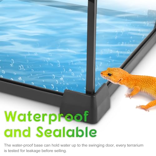 20"x12"x14" Reptile Terrarium, Double-Door Glass Terrestrial Vivarium for Small Desert Reptiles Such as Sandfish Skinks, with Lock, Cable Port & Waterproof Deep Base Below Front Doors