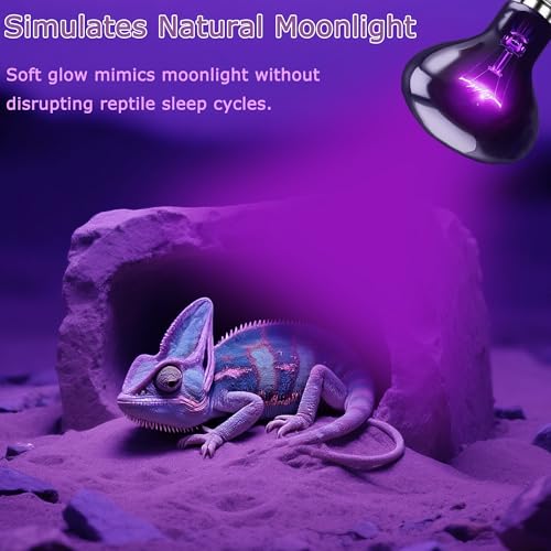 100W Reptile Night Light Bulb, UVA Heat Lamp – Simulated Natural Moonlight Purple Basking Bulb for Bearded Dragon, Lizard, Snake, Turtle, Chameleon, Amphibians, Aquarium & Terrarium Use - color: Purple Moonlight, size: 100W-3.15″