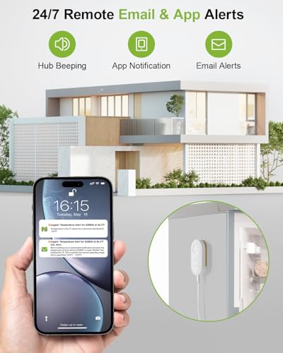 MOCREO WiFi Freezer Thermometer Alarm with Digital Monitor Hub, App and Email Alerts, 2-Year Data Export, No Subscription Fee, 2 Remote Temperature Sensors for Home Refrigerator, Fridge, Freezer - style: 1 LCD Hub + 2 Sensors