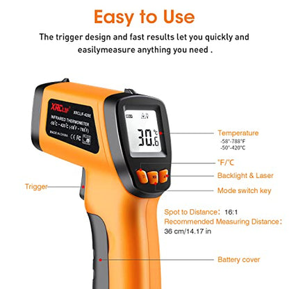 Infrared Thermometer Gun -58°F to 788°F, Laser Temperature Gun with Adjustable Emissivity, Non Contact Laser Thermometer for Cooking/BBQ/Pizza Oven/Grill & Engine - Heat Temperature Gun - color: -58°F~788°F