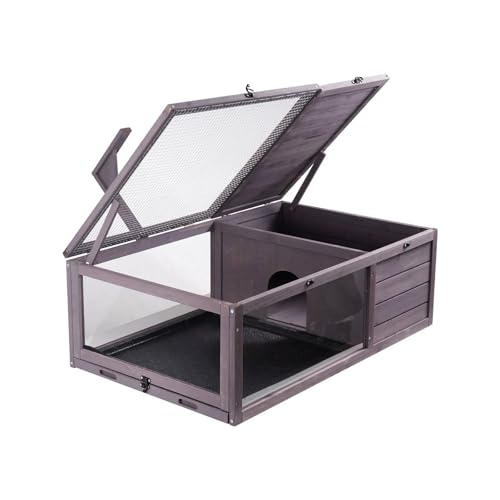 Turtle Habitat Enclosure, Large Wooden Tortoise House for Indoor and Outdoor Use, Reptile Enclosure with Openable Roof & Secure Locking System (Nature)