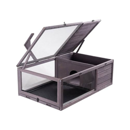 Turtle Habitat Enclosure, Large Wooden Tortoise House for Indoor and Outdoor Use, Reptile Enclosure with Openable Roof & Secure Locking System (Nature)