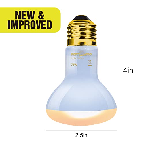 REPTI ZOO 2 Pack 75W Reptile Neodymium Daylight Basking Spot Lamp UVA Bulb Reptile Heat Lamp for Amphibian Lizard Tortoise Bearded Dragon Hedgehogs