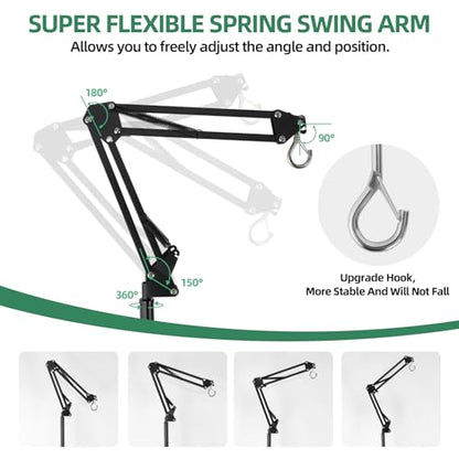 MECESOR Reptile Dual Light Fixture 160W and Reptile Lamp Stand Adjustable Height 15.7-73.6inch with 360°Adjustable Swing Arm