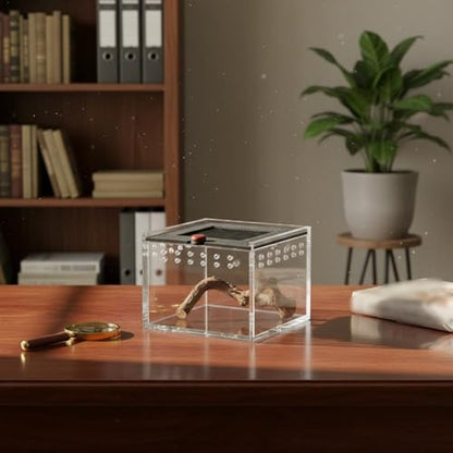Acrylic Habitat Reptile Terrarium Animal Enclosure Feeding Box Stackable Design with Sliding Lid Suitable for Beginners Desktop Observation, Transparent - style: Transparent