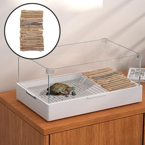 Homoyoyo Wooden Turtle Climb Platform and Reptile Hideout Cave Natural Wood Stick Terrarium Habitat Decor for Indoor Reptile and Tortoise Basking Shelter